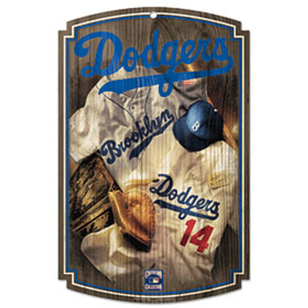 Los Angeles Dodgers Sign 11x17 Wood Throwback Brooklyn Jersey Design