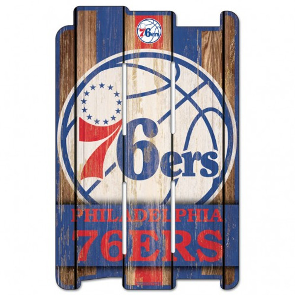 Philadelphia 76ers Sign 11x17 Wood Fence Style