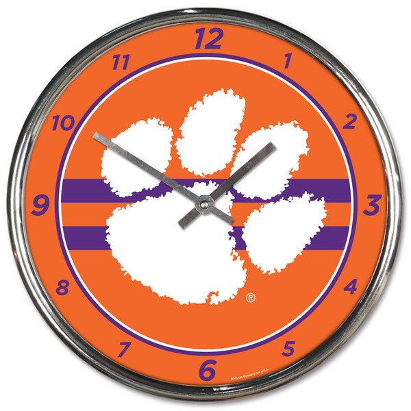 Clemson Tigers Clock Round Wall Style Chrome