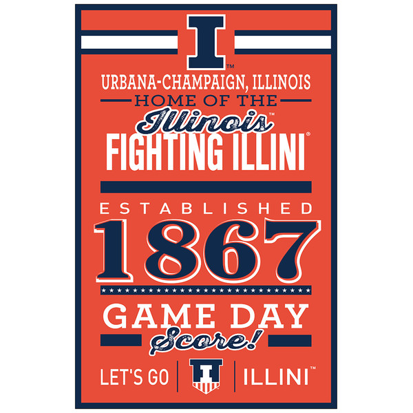 Illinois Fighting Illini Sign 11x17 Wood Established Design