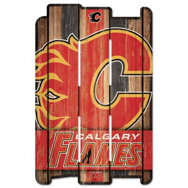 Calgary Flames Sign 11x17 Wood Fence Style