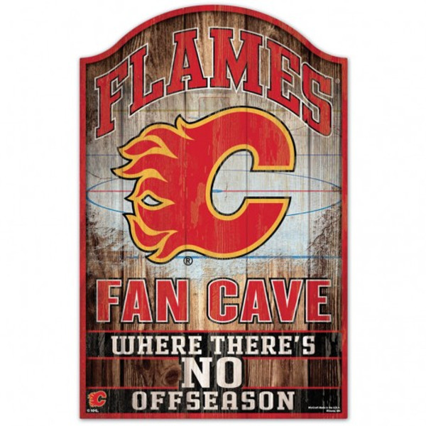 Calgary Flames Sign 11x17 Wood Fan Cave Design
