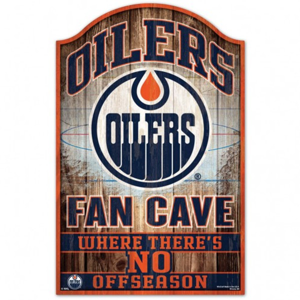 Edmonton Oilers Sign 11x17 Wood Fan Cave Design