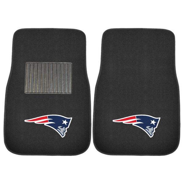New England Patriots 2-pc Embroidered Car Mat Set Patriot Head Primary Logo Black
