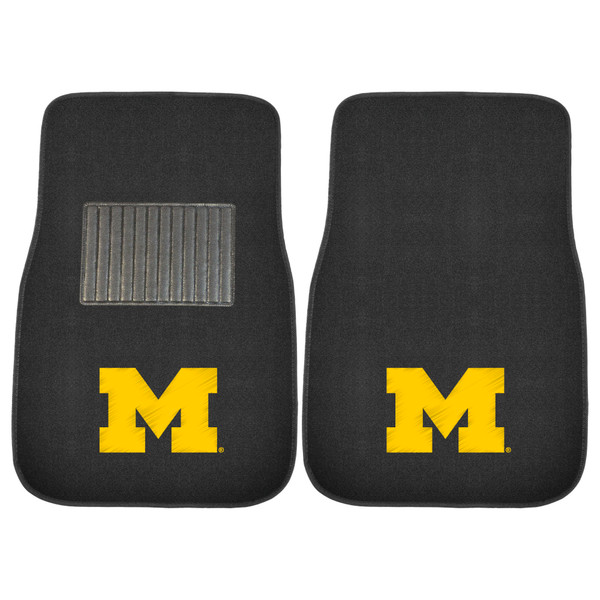 University of Michigan - Michigan Wolverines 2-pc Embroidered Car Mat Set M Primary Logo Black