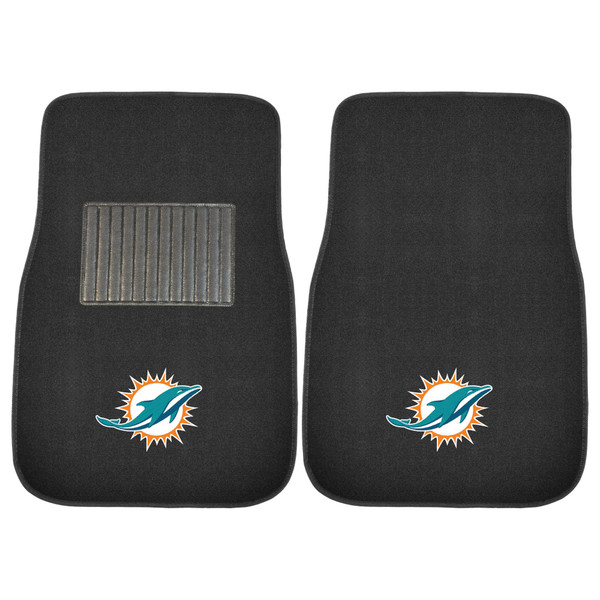 Miami Dolphins 2-pc Embroidered Car Mat Set Dolphin Primary Logo Black