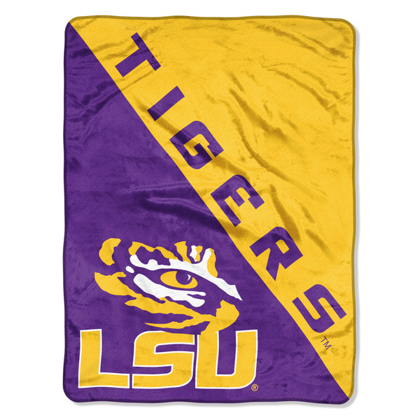 LSU Tigers Blanket 46x60 Micro Raschel Halftone Design Rolled