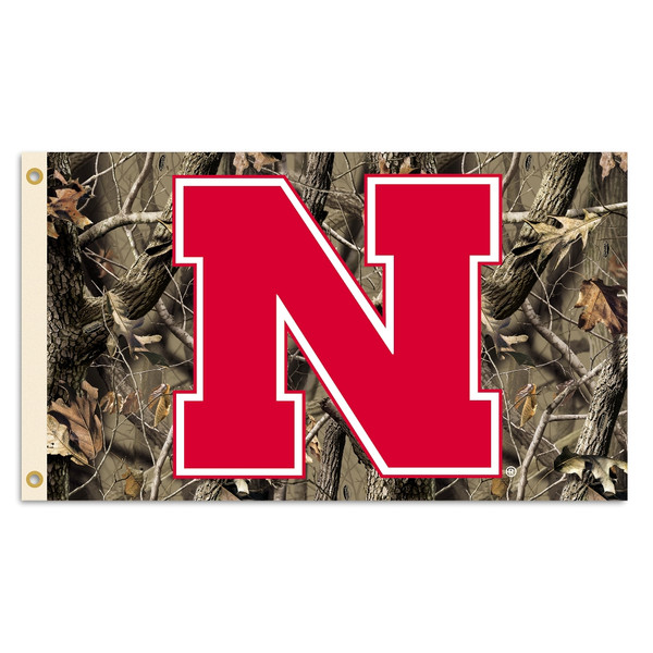 Nebraska Huskers 3 Ft. X 5 Ft. Flag W/Grommets - Realtree Camo Background