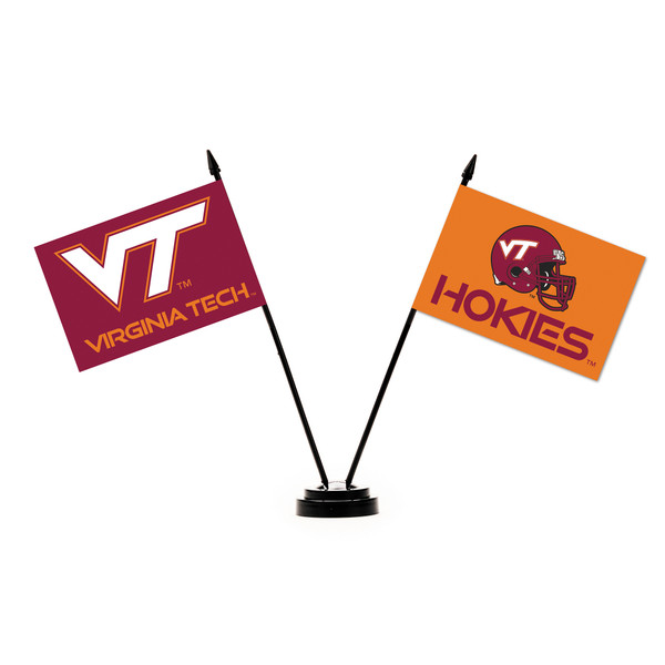 Virginia Tech Hokies 2 Flag Desk Set