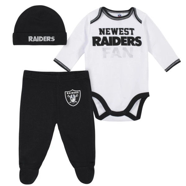 Newest Raiders Fan Baby Boy Bodysuit, Footed Pant & Cap Set