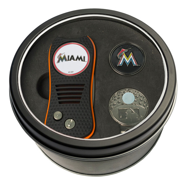 Miami Marlins Tin Gift Set with Switchfix Divot Tool, Cap Clip, and Ball Marker