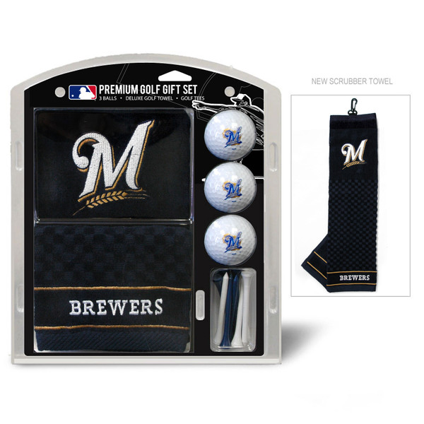 Milwaukee Brewers Embroidered Golf Towel, 3 Golf Ball, and Golf Tee Set