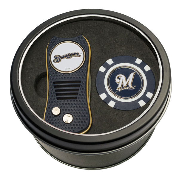 Milwaukee Brewers Tin Gift Set with Switchfix Divot Tool and Golf Chip