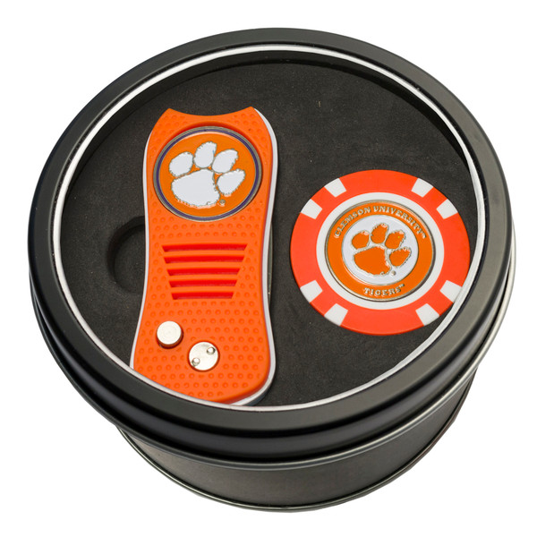 Clemson Tigers Tin Gift Set with Switchfix Divot Tool and Golf Chip