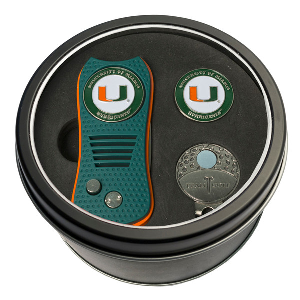 Miami Hurricanes Tin Gift Set with Switchfix Divot Tool, Cap Clip, and Ball Marker