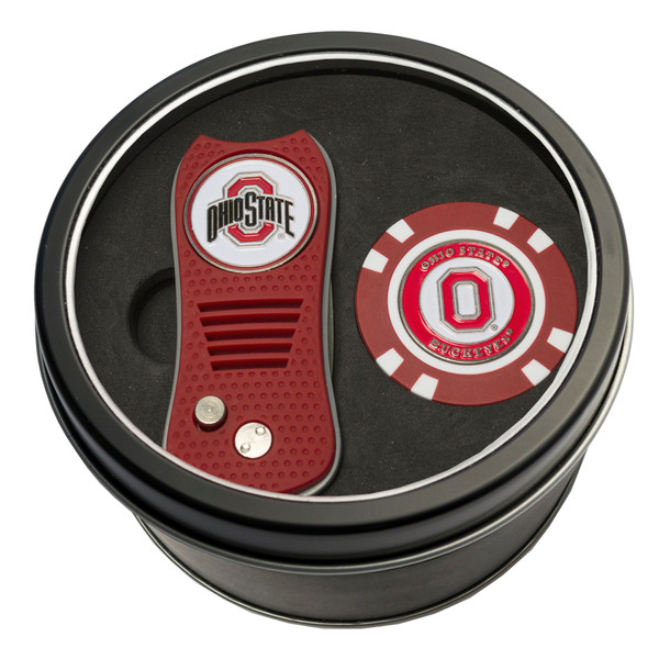 Ohio State Buckeyes Tin Gift Set with Switchfix Divot Tool and Golf Chip