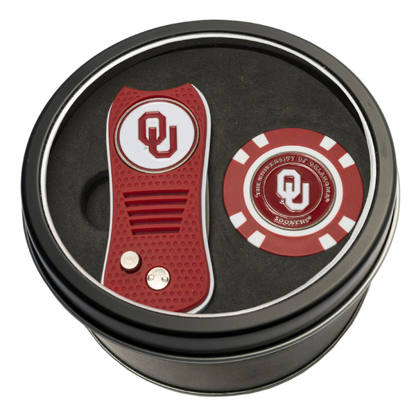 Oklahoma Sooners Tin Gift Set with Switchfix Divot Tool and Golf Chip