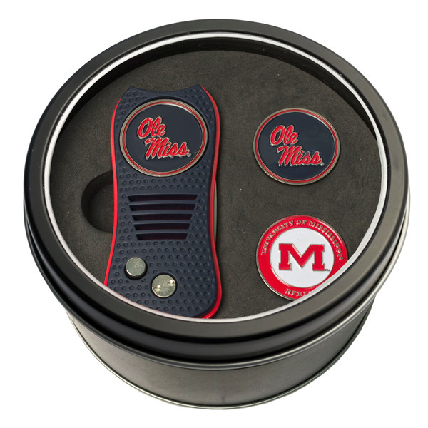 Ole Miss Rebels Tin Gift Set with Switchfix Divot Tool and 2 Ball Markers