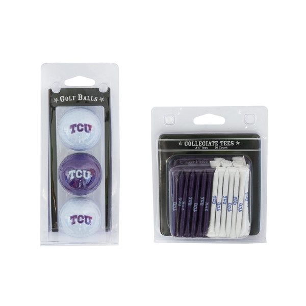 TCU Horned Frogs 3 Golf Balls And 50 Golf Tees
