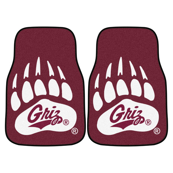 University of Montana - Montana Grizzlies 2-pc Carpet Car Mat Set "Bear Claw" Logo Maroon