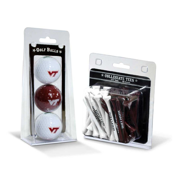 Virginia Tech Hokies 3 Golf Balls And 50 Golf Tees