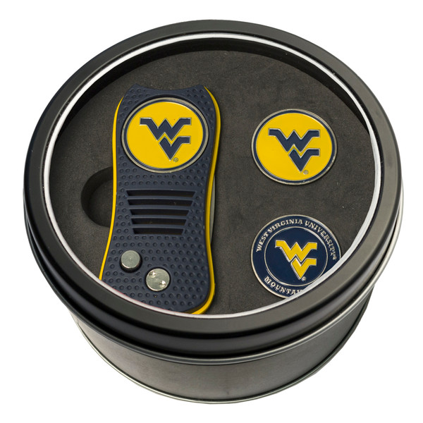 West Virginia Mountaineers Tin Gift Set with Switchfix Divot Tool and 2 Ball Markers