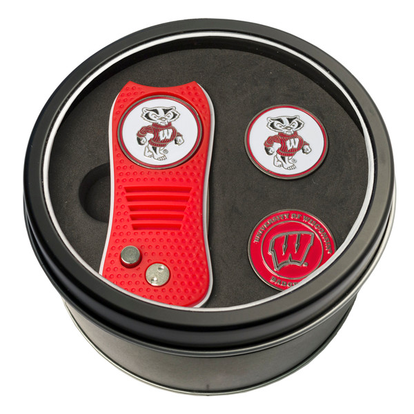 Wisconsin Badgers Tin Gift Set with Switchfix Divot Tool and 2 Ball Markers