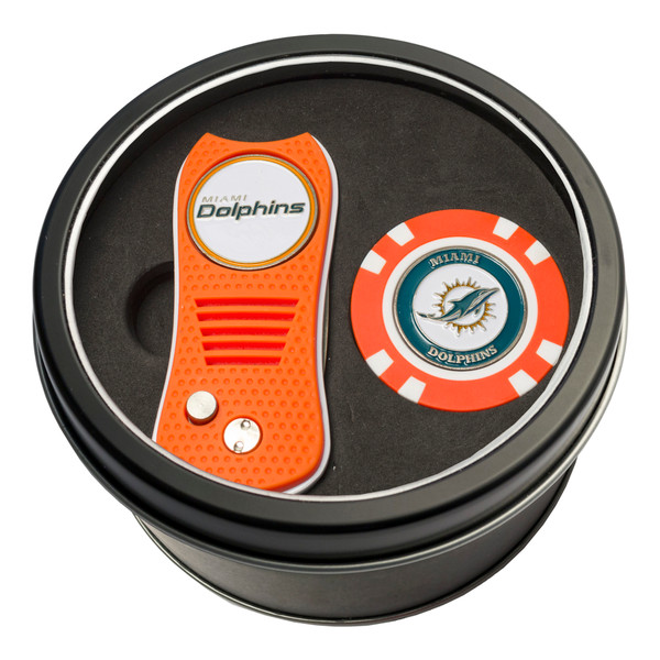 Miami Dolphins Tin Gift Set with Switchfix Divot Tool and Golf Chip