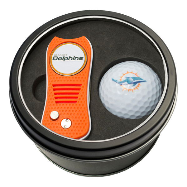 Miami Dolphins Tin Gift Set with Switchfix Divot Tool and Golf Ball