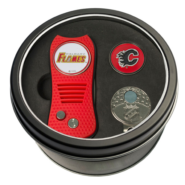 Calgary Flames Tin Gift Set with Switchfix Divot Tool, Cap Clip, and Ball Marker