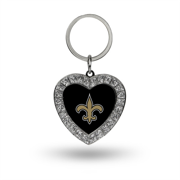 New Orleans Saints Rhinestone Heart Keychain