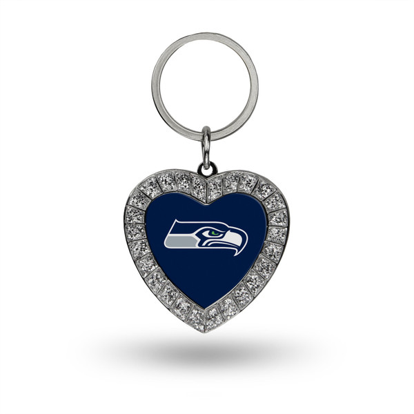 Seattle Seahawks Rhinestone Heart Keychain