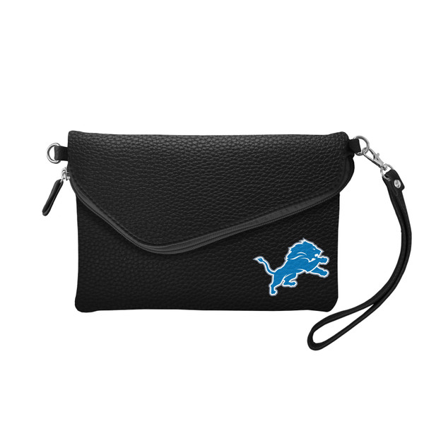 Detroit Lions Purse Pebble Fold Over Crossbody Black