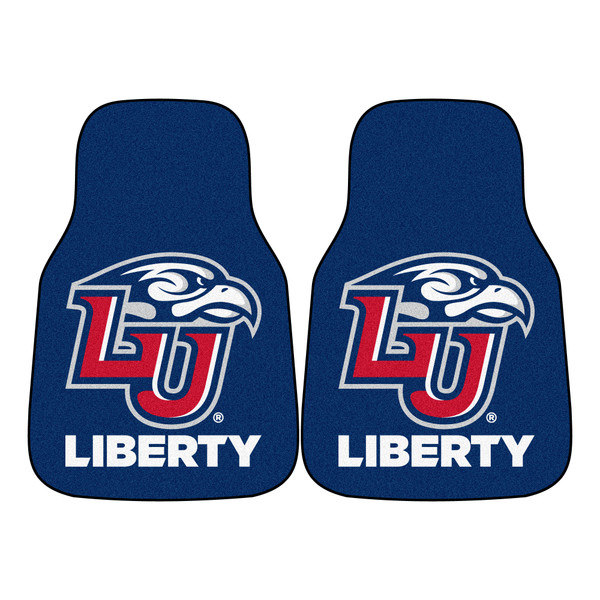 Liberty University - Liberty Flames 2-pc Carpet Car Mat Set "LU & Sparky" Logo & Wordmark Blue