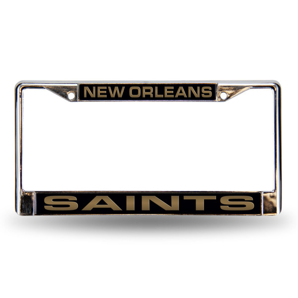 New Orleans Saints Laser Chrome License Plate Frame Black