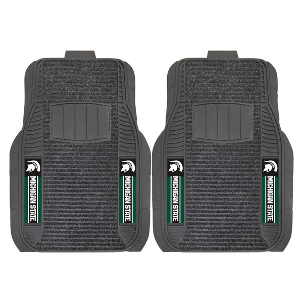 Michigan State University - Michigan State Spartans 2-pc Deluxe Car Mat Set Spartan Primary Logo and Wordmark Black