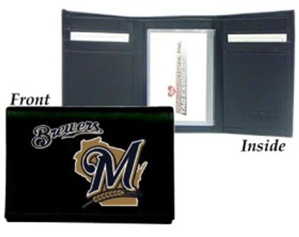 Milwaukee Brewers Wallet Trifold Leather Embroidered