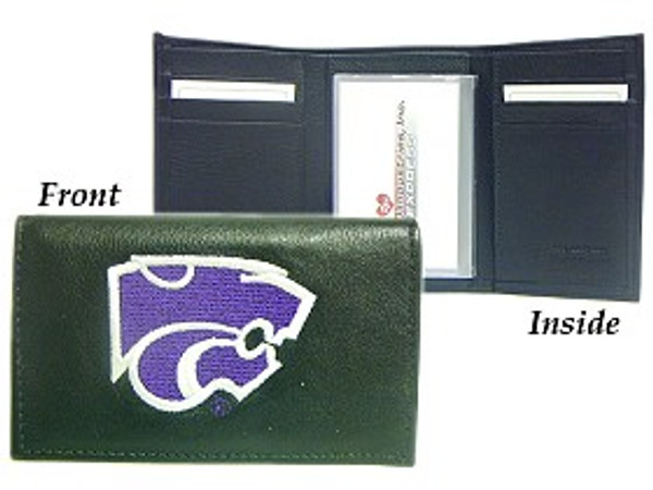 Kansas State Wildcats Wallet Trifold Leather Embroidered