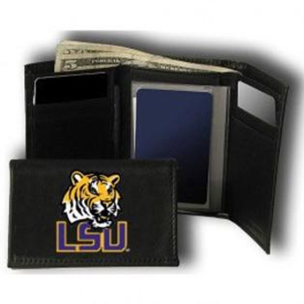 LSU Tigers Embroidered Leather Tri-Fold Wallet