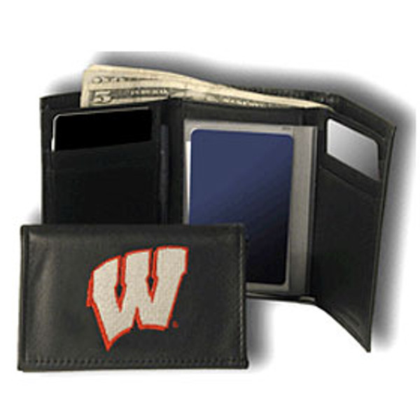 Wisconsin Badgers Wallet Trifold Leather Embroidered