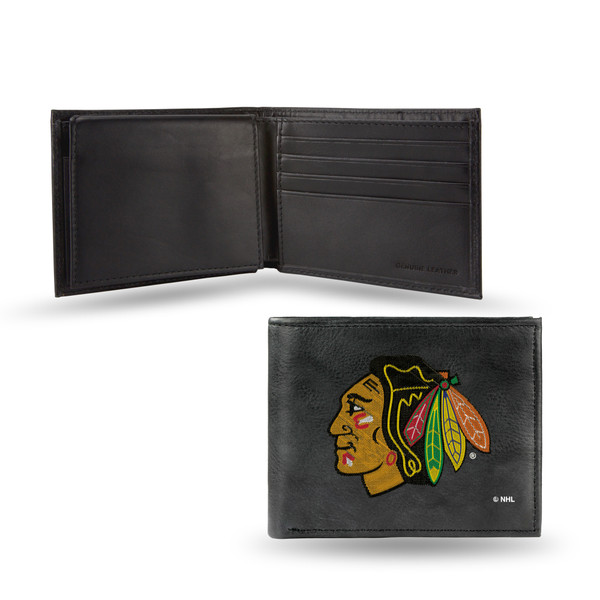 Chicago Blackhawks Wallet Billfold Leather Embroidered Black