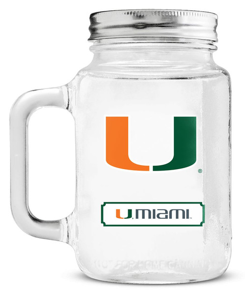 Miami Hurricanes Mason Jar Glass With Lid