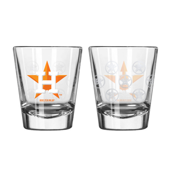Houston Astros Shot Glass Satin Etch Style 2 Pack