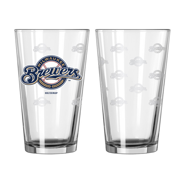 Milwaukee Brewers Glass Pint Satin Etch 2 Piece Set