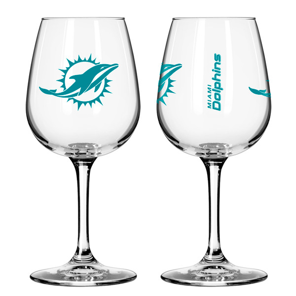 Miami Dolphins Glass 12oz Wine Game Day