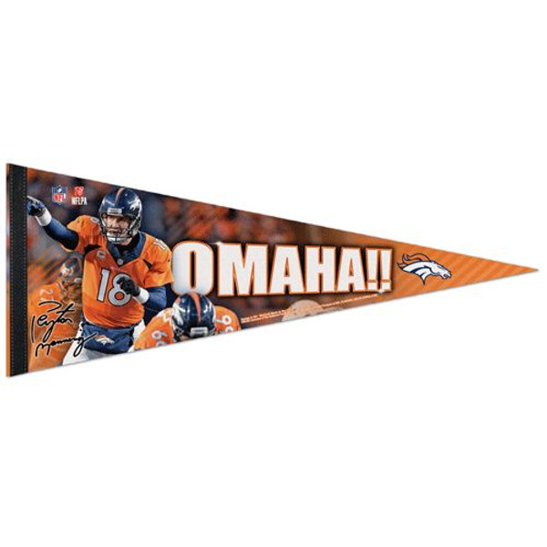 Denver Broncos Pennant 12x30 Premium Style Peyton Manning Omaha Design