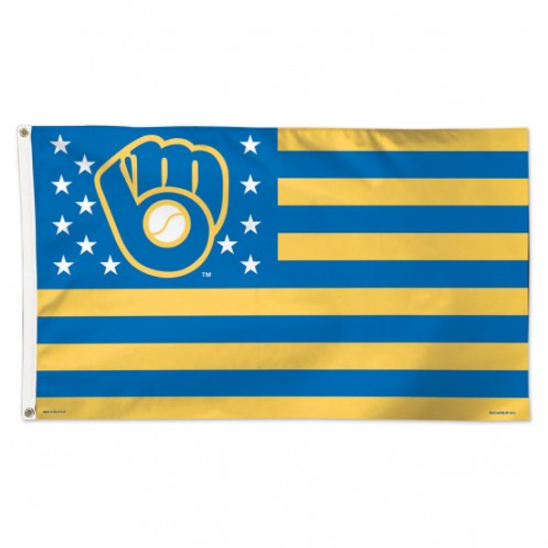 Milwaukee Brewers Flag 3x5 Deluxe Style Stars and Stripes Design