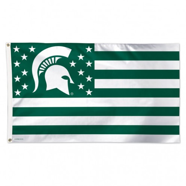 Michigan State Spartans Flag 3x5 Deluxe Style Stars and Stripes Design