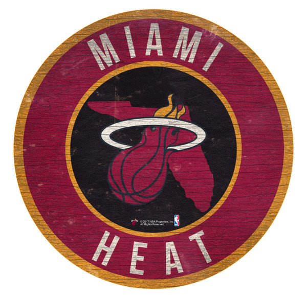 Miami Heat Sign Wood 12 Inch Round State Design