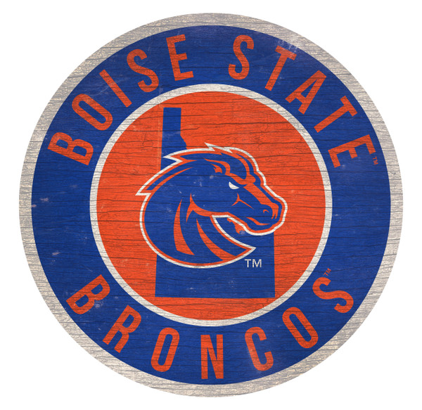 Boise State Broncos Sign Wood 12 Inch Round State Design